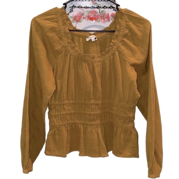 Madewell Tops - Madewell Blouse Long Fitted Sleeves Ruffle Detail-Mustard- Small